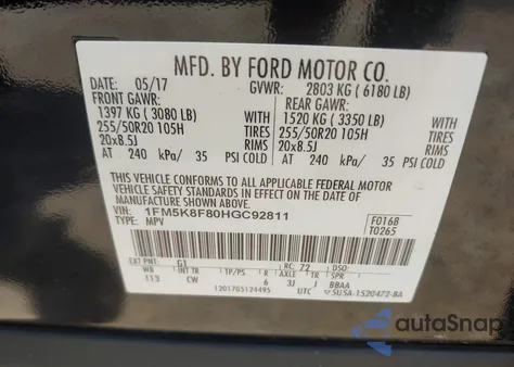 2017 Ford Explorer Limited z USA, uszkodzony, nr VIN 1FM5K8F80HGC92811